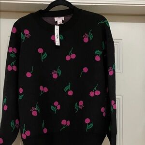 PINK Victoria's Secret Black W/Pink Cherries Size Small